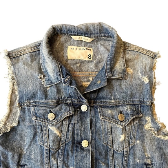 Rag & Bone Tattered Indigo Distressed Denim Jean Vest Size Small - Picture 2 of 6